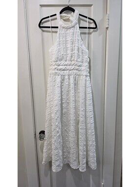 Floret Studios White Textured Halter Dress Size S